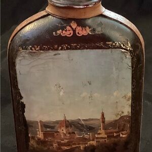 Vintage Leather-Wrapped Flask – Florence Italy City Artwork